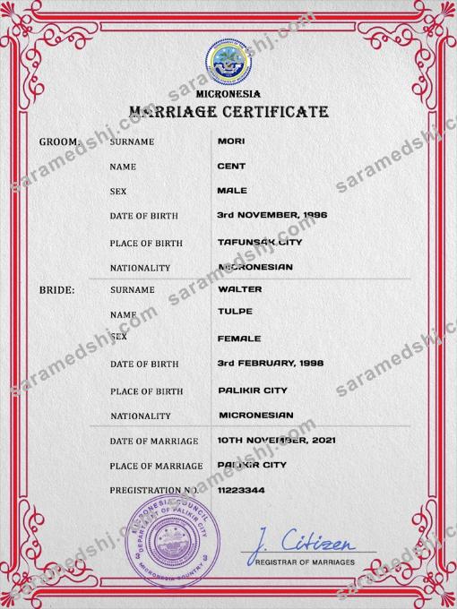 Micronesia marriage certificate PSD template